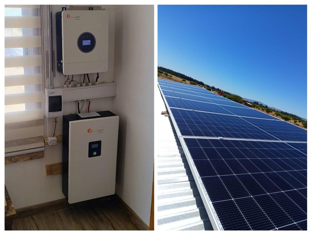 Sistema de riego solar con panel flotante y batería